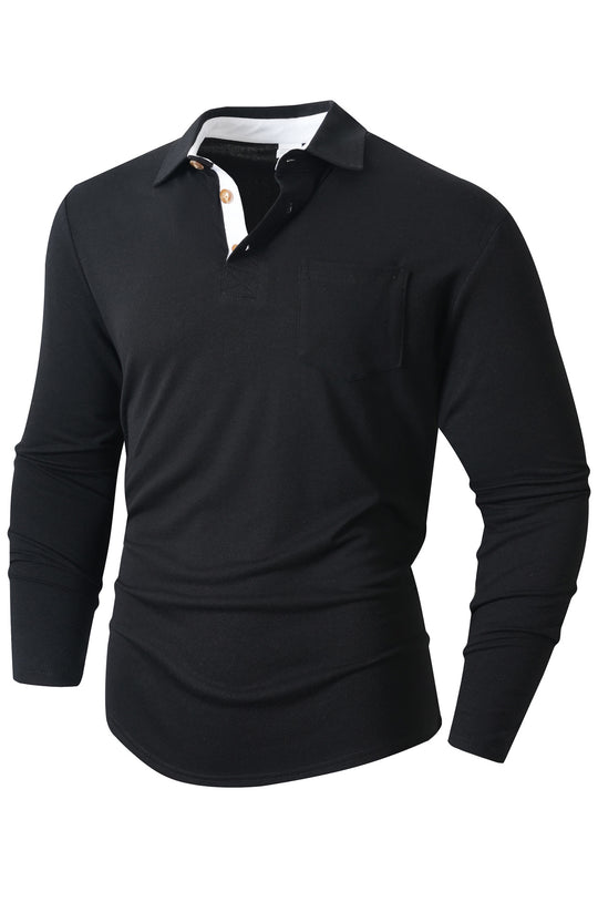 Herren elegantes Langarm Poloshirt mit modernem Kragen und leichtem Stretch EB
