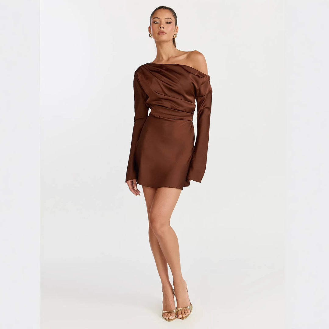 Damen Cocktailkleid mit asymmetrischem Design und elegantem Off-Shoulder-Ausschnitt EB