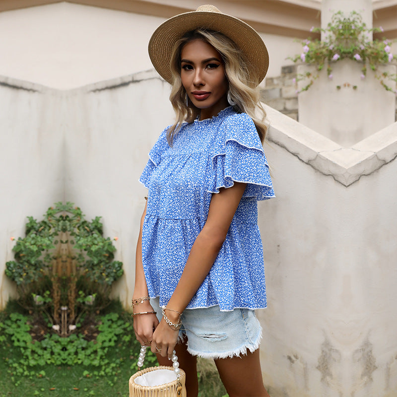 Damen Bluse mit Rüschendetails und floralem Muster EB