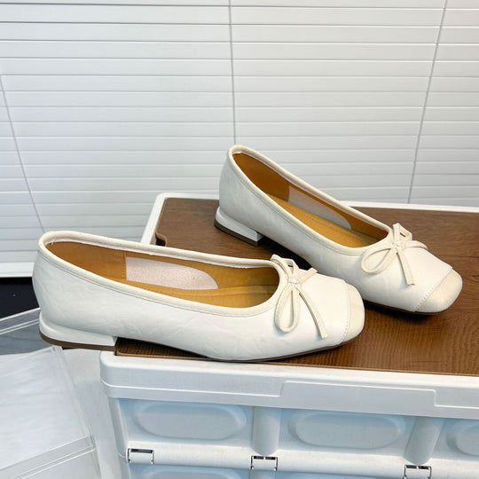 Damen Elegante Ballerinas mit feinem Leder und dekorativem Schleifenverschluss EB