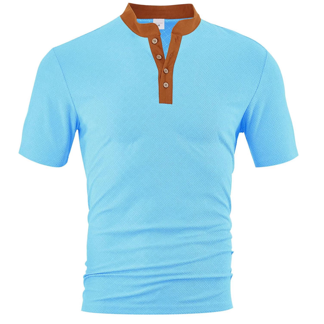 Herren nan schlankes Kurzarm-Henley-Poloshirt mit Mandarin-Kragen und feiner Jacquardstruktur EB