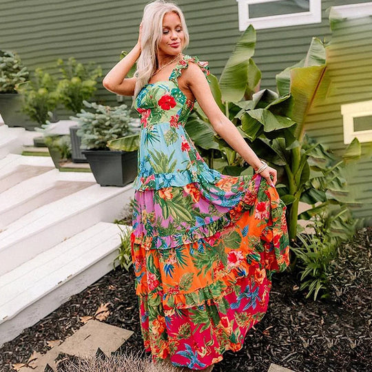 Damen Einteiler Badeanzug mit floralem Muster und Rüschendetails EB