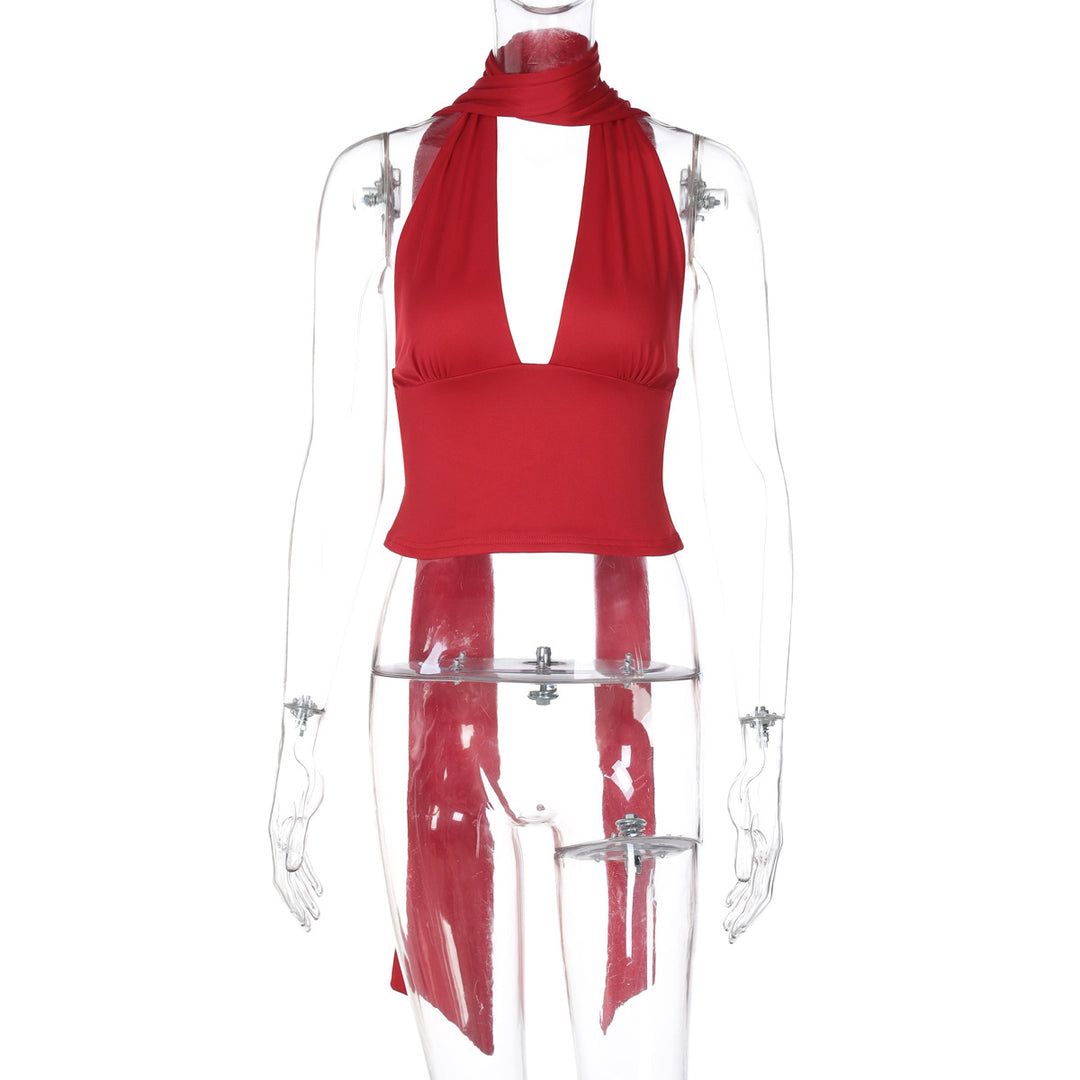 Damen Halterneck-Oberteil mit raffiniertem Schlaufen-Design EB
