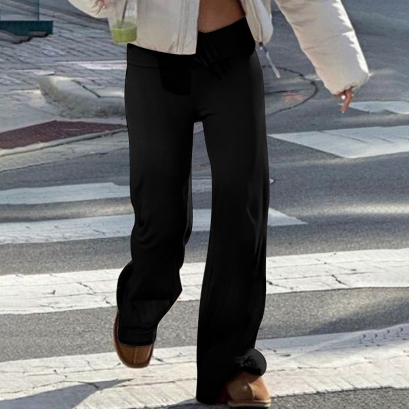 Damen nan weiche Highwaist-Loungehose aus Baumwollmix mit elastischem Komfortbund, Bindekordel und geradem Bein EB