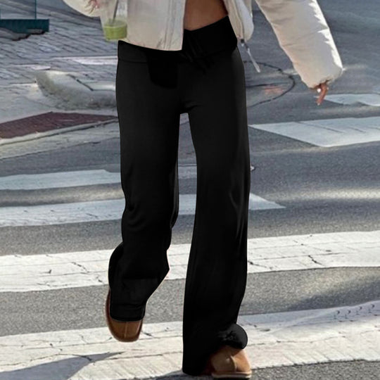 Damen nan weiche Highwaist-Loungehose aus Baumwollmix mit elastischem Komfortbund, Bindekordel und geradem Bein EB