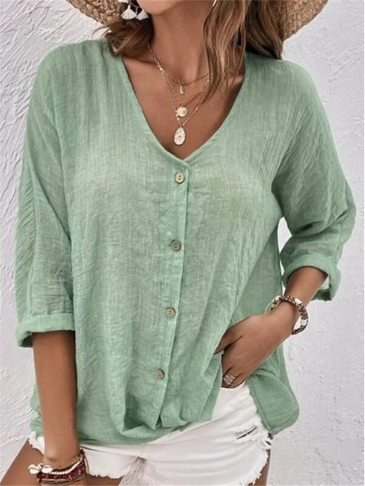 Damen luftige Bluse mit Knopfleiste EB