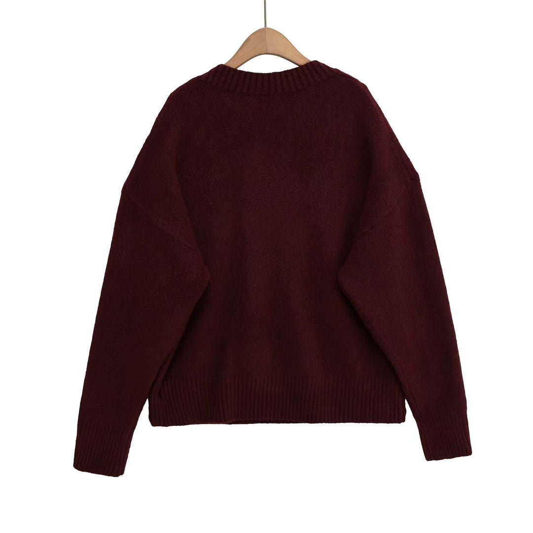 Damen V-Ausschnitt Strickpullover EB