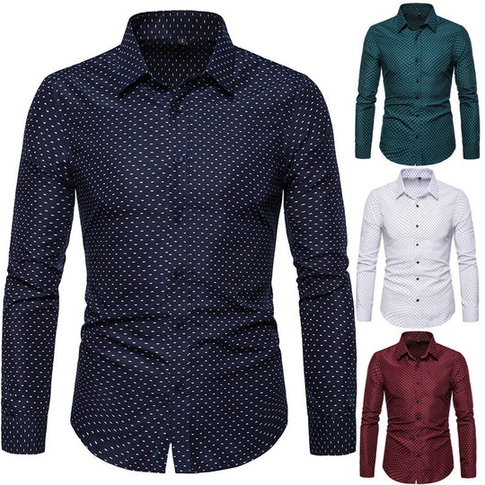 Herren nan gemustertes tailliertes Langarmhemd mit Kentkragen und Stretch EB