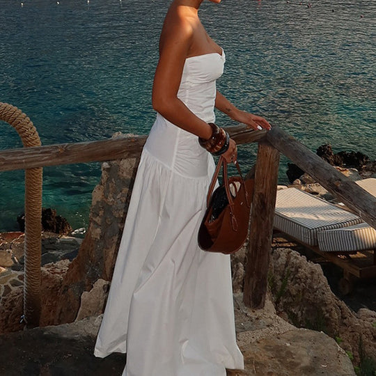 Damen Elegantes Maxikleid mit herzförmigem Ausschnitt und raffinierter Raffung EB