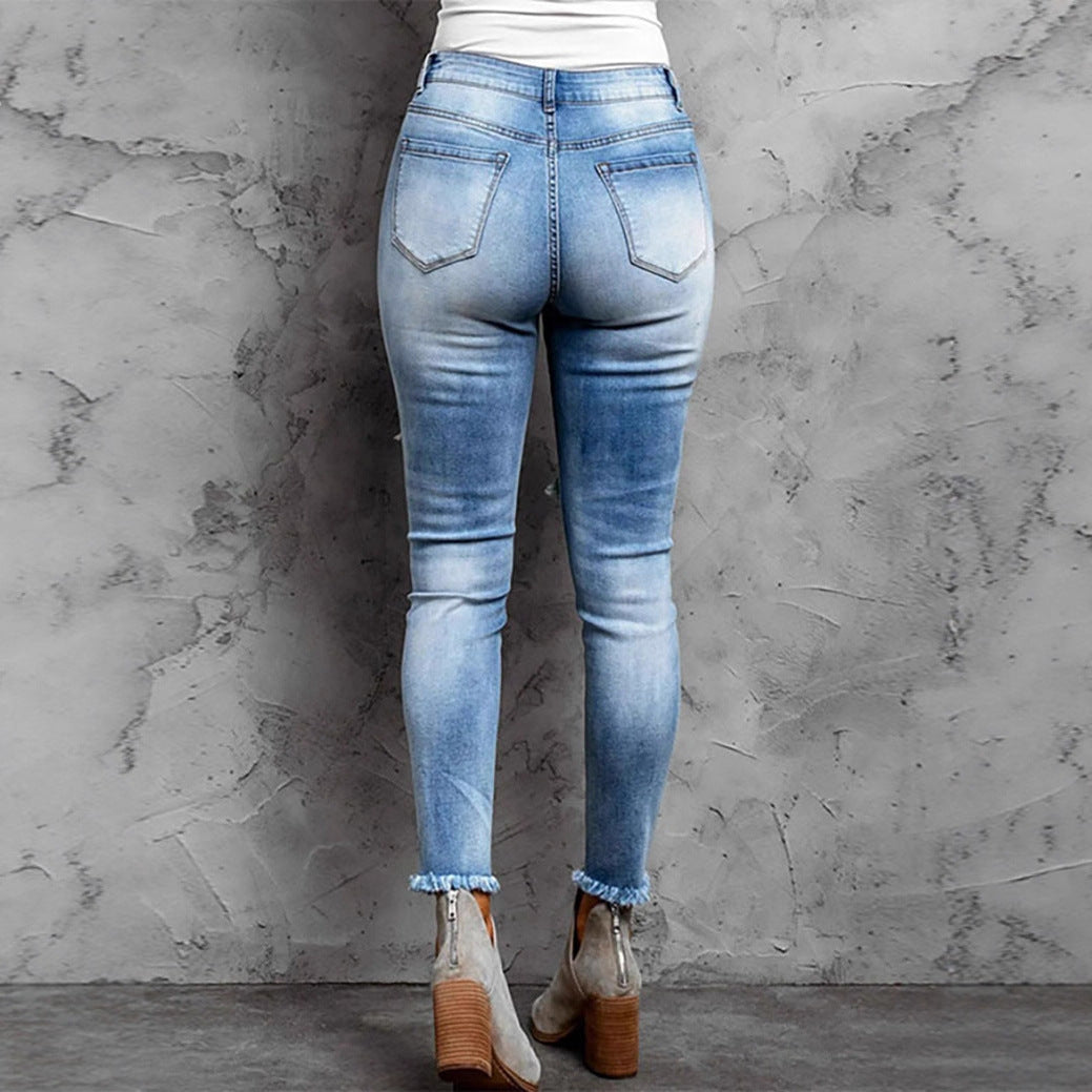 Damen Skinny Jeans im aufregenden Animal-Print mit stylishen Rissen EB