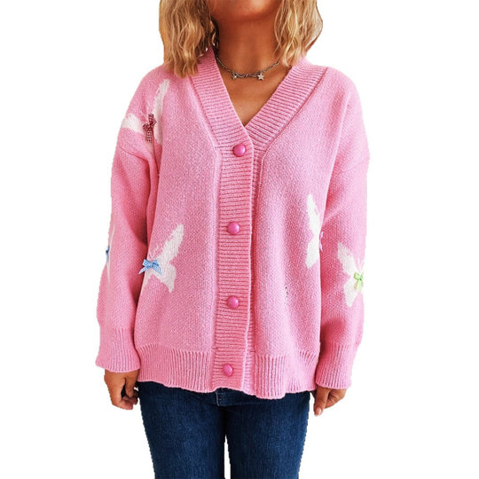 Damen Strickjacke mit verspieltem Schmetterlingsdesign und Knopfverschluss EB