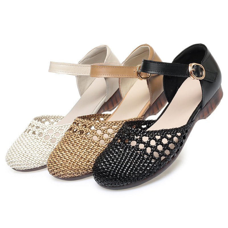 Damen Ballerinas mit dekorativem Flechtmuster und verstellbarem Riemen EB