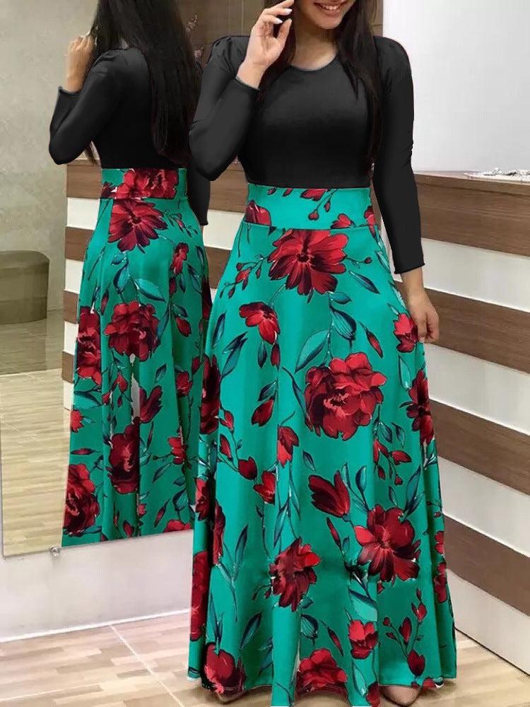 Damen Elegantes Maxikleid mit grafischem Druck und flexiblem Bund EB