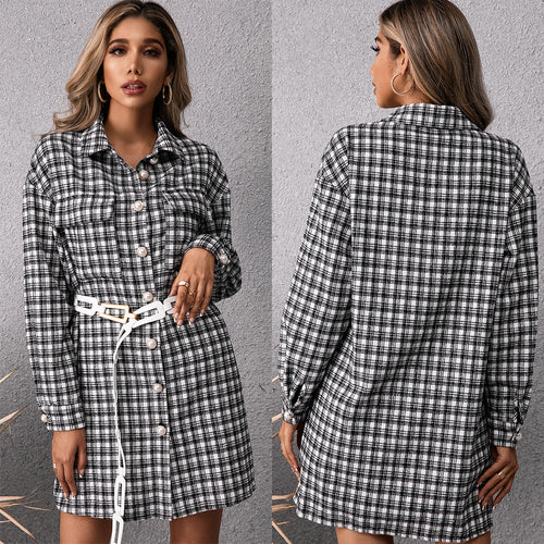 Damen Karo Hemdblusenkleid EB