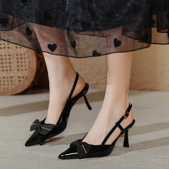 Damen Slingback-Pumps mit dekorativem Schleifen-Detail und spitzem Absatz EB