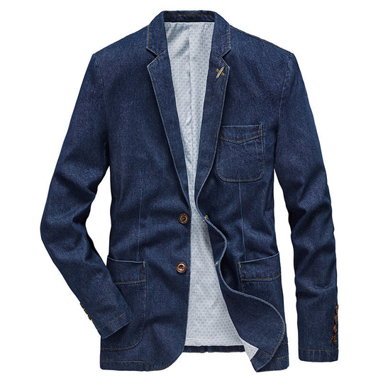 Herren Denim-Sakko im taillierten Casual-Schnitt mit aufgesetzten Taschen und Reverskragen EB