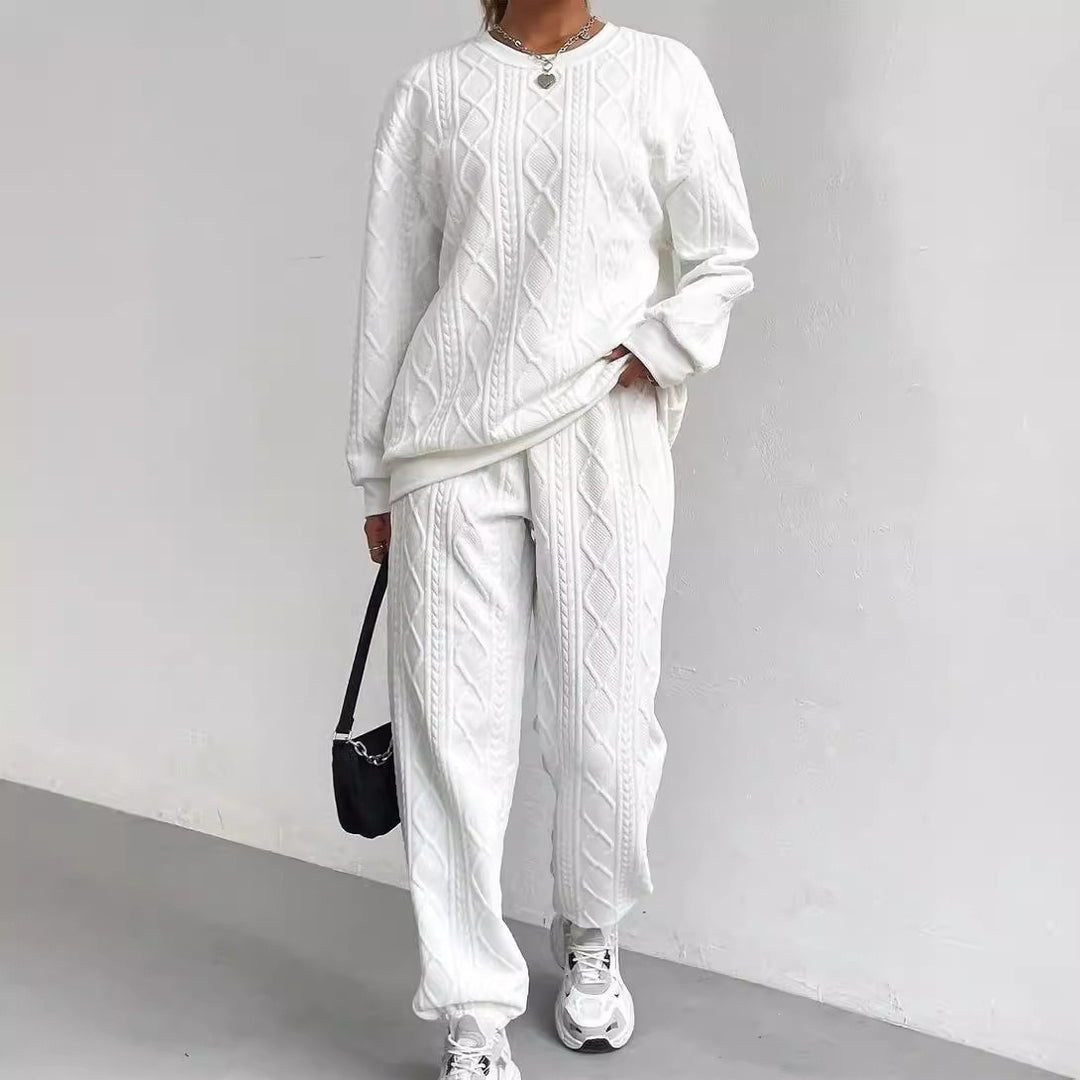Damen gemütlicher Strick-Loungewear-Set mit Struktur EB