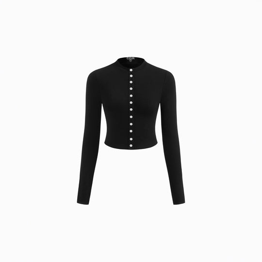 Damen Cropped-Cardigan mit Perlmuttknöpfen und asymmetrischem Zipfel-Midirock EB