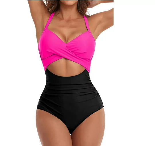 Damen Einteiliger Bikini mit modischem Cut-Out und Animal-Print EB