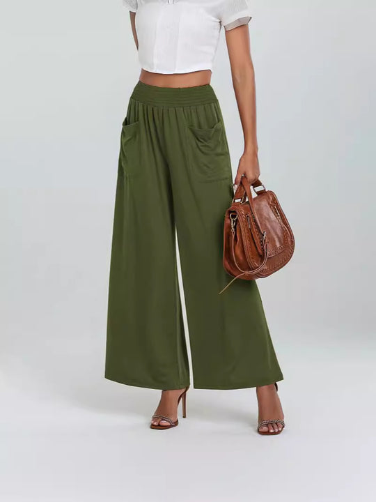 Damen Weite Trendhose mit elastischem Bund und praktischen Taschen EB