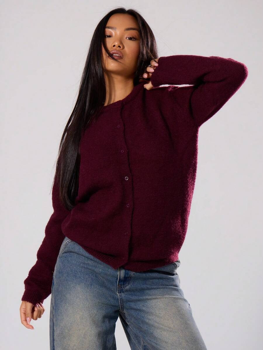 Damen weich gestrickte Knopfpullover EB