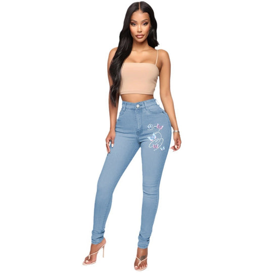 Damen Slim-Fit Jeans mit floralem Stickdesign EB