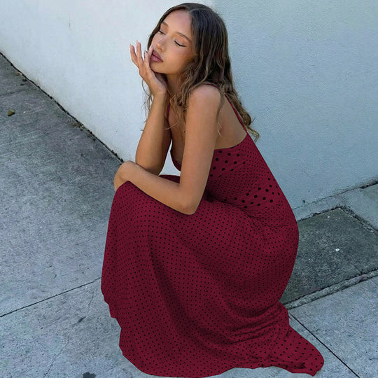 Damen Maxikleid mit verspielten Polka-Dots und schickem Halterdesign EB