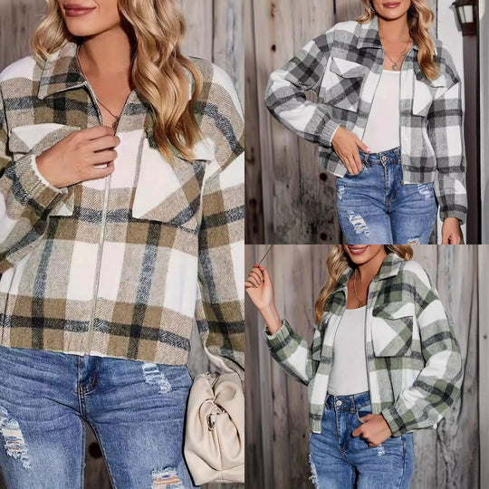 Damen Karierte Oversize-Hemdjacke mit Taschen EB