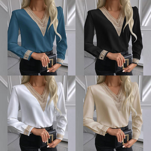 Damen elegante Bluse mit Spitzenbesatz EB