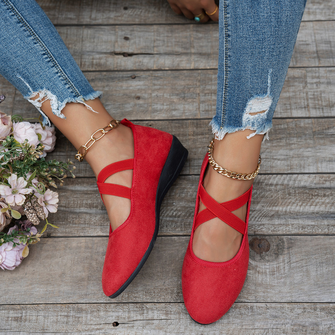 Damen Komfortable und elegante Ballerinas mit verstellbaren Kreuzriemen EB