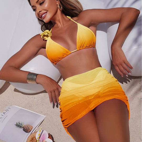 Damen Bikini-Set mit verstellbaren Trägern und rüschenförmigem Rock EB