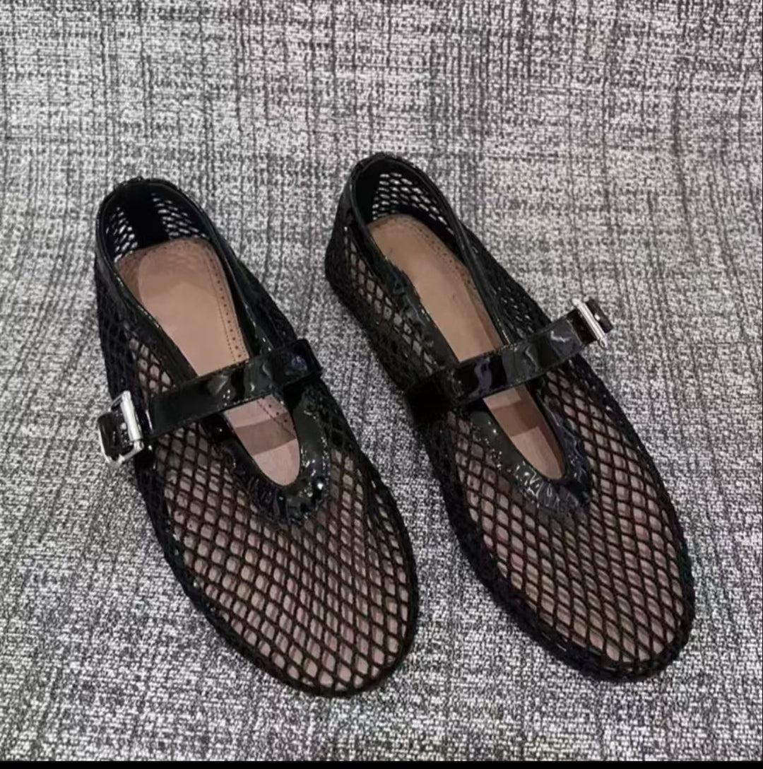 Damen Netz-Ballerinas mit elegantem Riemen und bequemer Sohle EB