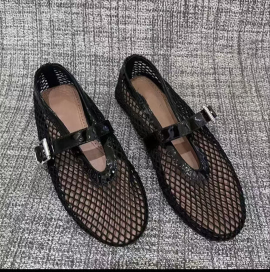 Damen Netz-Ballerinas mit elegantem Riemen und bequemer Sohle EB