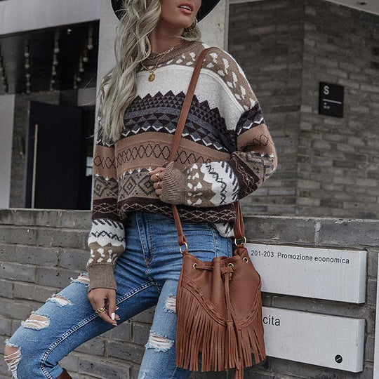 EB | Geometrischer Strickpullover Mit Stilvollem Muster