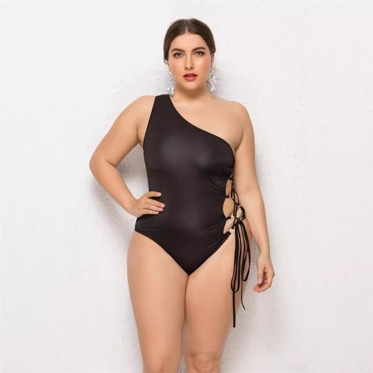 Damen Einseitiger Badeanzug mit verstellbaren Schnürdetails EB