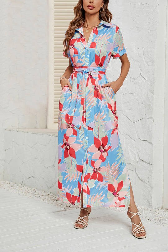 Damen Maxikleid mit raffiniertem Schnitt und tropischem Design EB