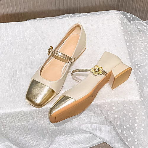 Damen elegante Ballerinas mit geschwungenem Riemen und glänzender Zehenkappe EB