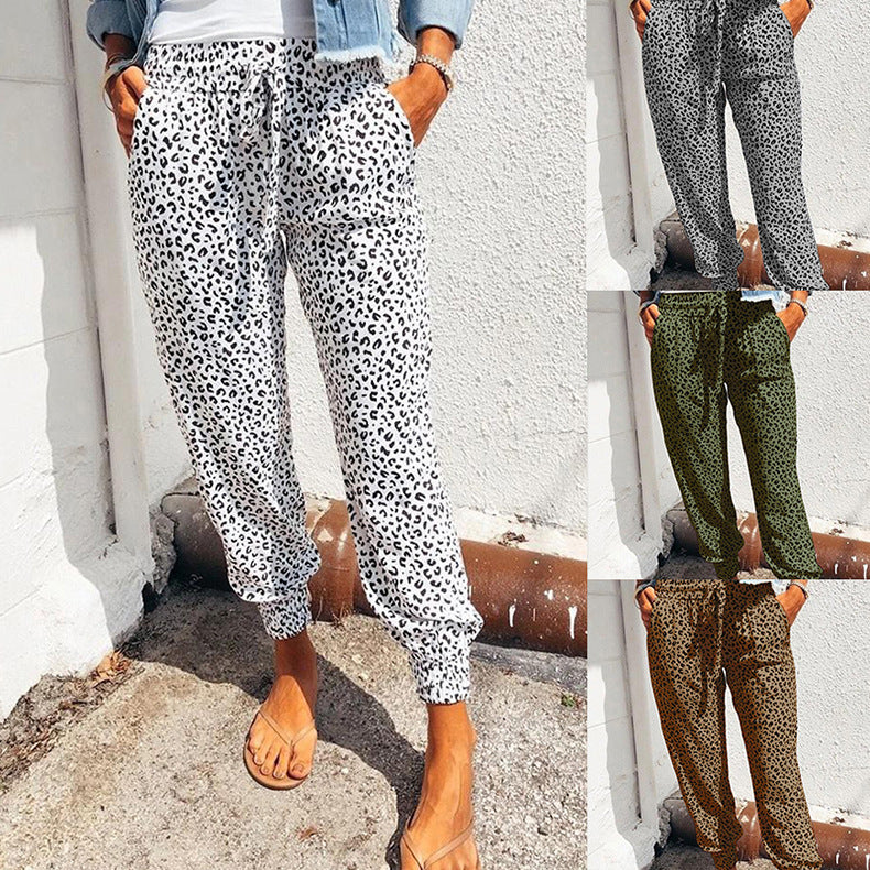 Damen elegante Freizeit-Hose mit elastischem Bund und tierischem Muster EB