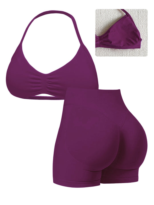 Damen Sport-Bikini-Oberteil mit hoch geschnittenen Shorts und nahtlosem Design EB