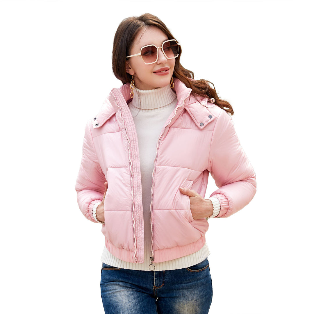 Damen glänzende Steppjacke mit abnehmbarer Kapuze EB