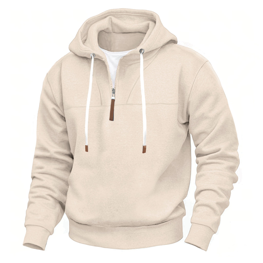 Herren nan Kapuzenpullover mit halbem Reißverschluss, weichem Innenfutter und Leder-Details EB