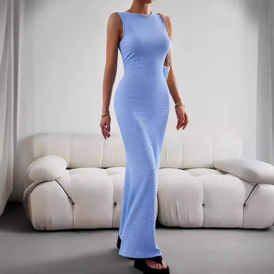 Damen elegantes Maxikleid mit innovativer Raffung und Taillengürtel EB