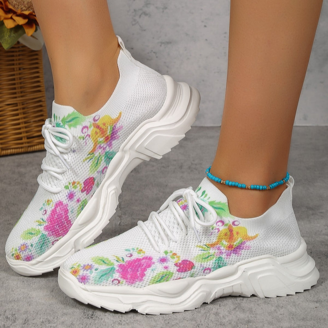 Damen Sportliche Sneaker mit floralem Muster und atmungsaktivem Obermaterial EB
