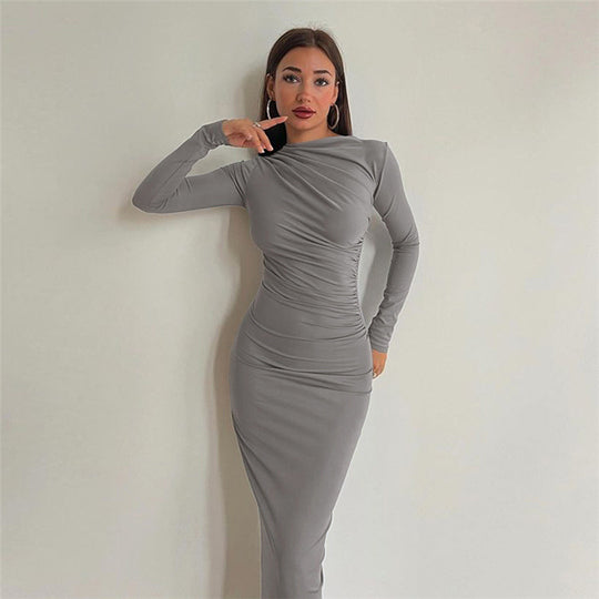 Damen Elegantes Wickelkleid mit langen Ärmeln und figurbetonendem Schnitt EB