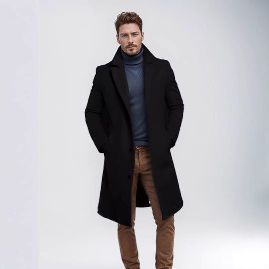 Herren nan langer Wollmixmantel mit Boucléstruktur, taillierter Silhouette und klassischem Revers EB