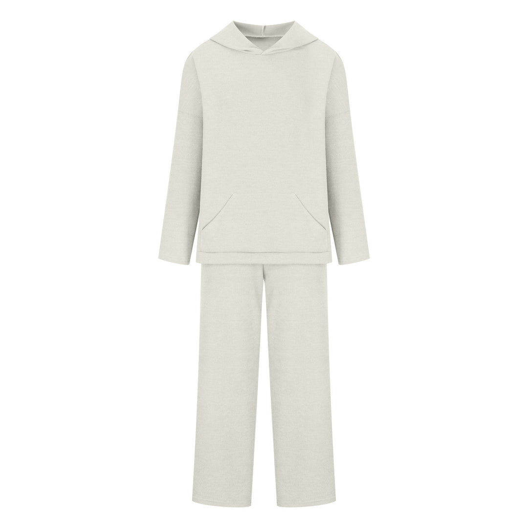 Damen gemütliches Lounge-Set mit Kapuzenpullover, Kängurutasche und weitem Jersey-Hose EB
