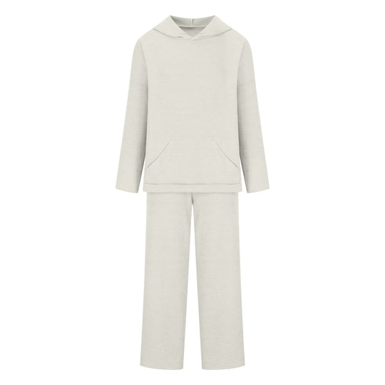 Damen gemütliches Lounge-Set mit Kapuzenpullover, Kängurutasche und weitem Jersey-Hose EB