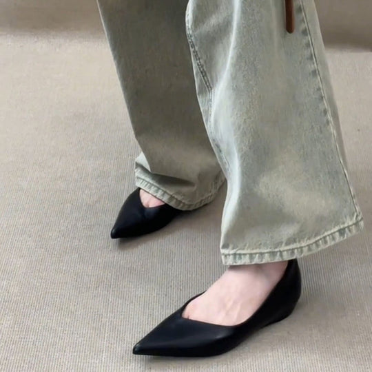 Damen elegante Slipper mit spitzem Zehenbereich und hochwertiger Lederoptik EB