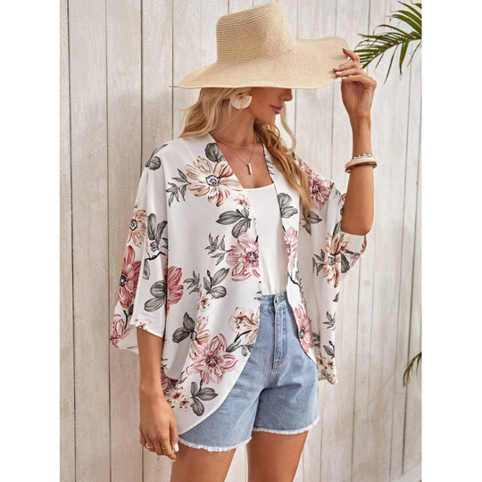 Damen Modischer Kimono mit floralem Design und weit geschnittenen Ärmeln EB