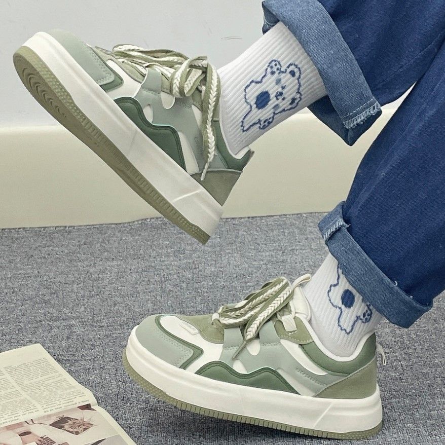 Damen modische Sneaker mit dicker Sohle und dekorativen Schnüren EB